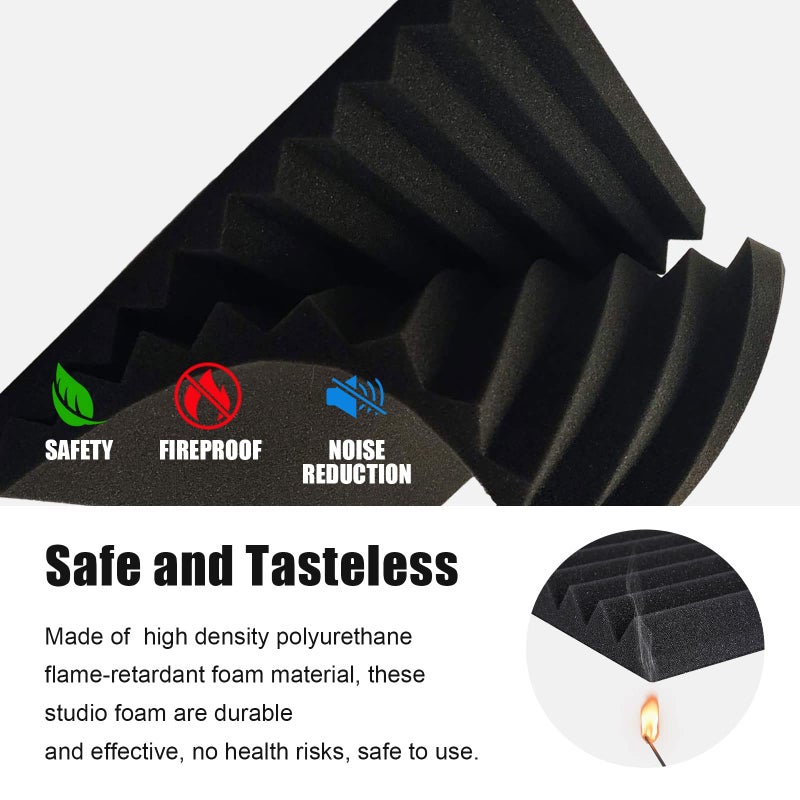 JBER Sound Proof Foam Panels Studio Acoustic Foam Panels, 48 Pack 1" X 12" X 12" Soundproofing Wedges Sound Proof Padding Fireproof Acoustic Treatment for Home Office - Black - Image 4